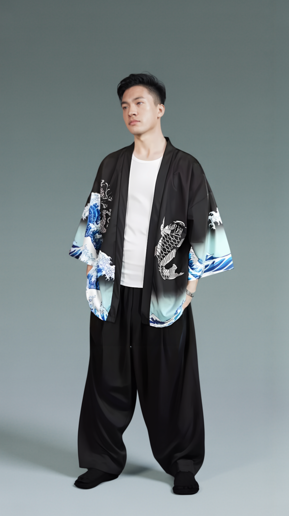 The Great Wave off Kanagawa & Koi Kimono Cardigan