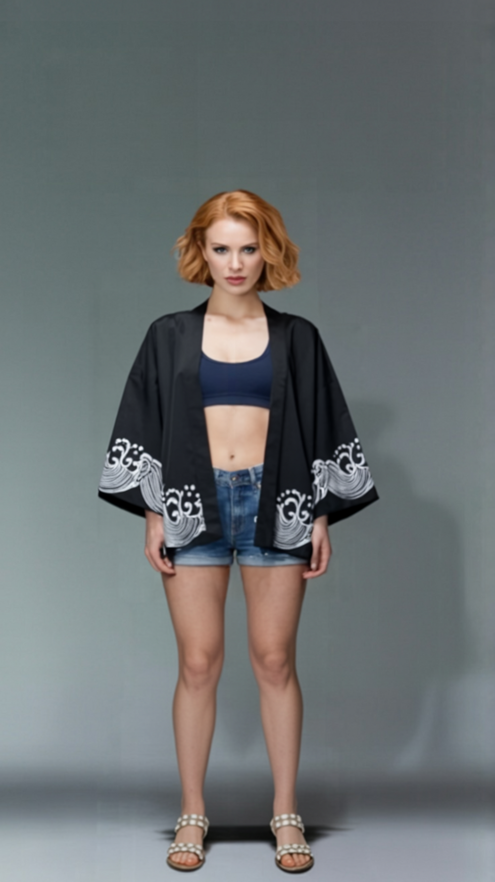 Monochrome Ocean Wave Kimono – Minimalist Streetwear (Unisex)