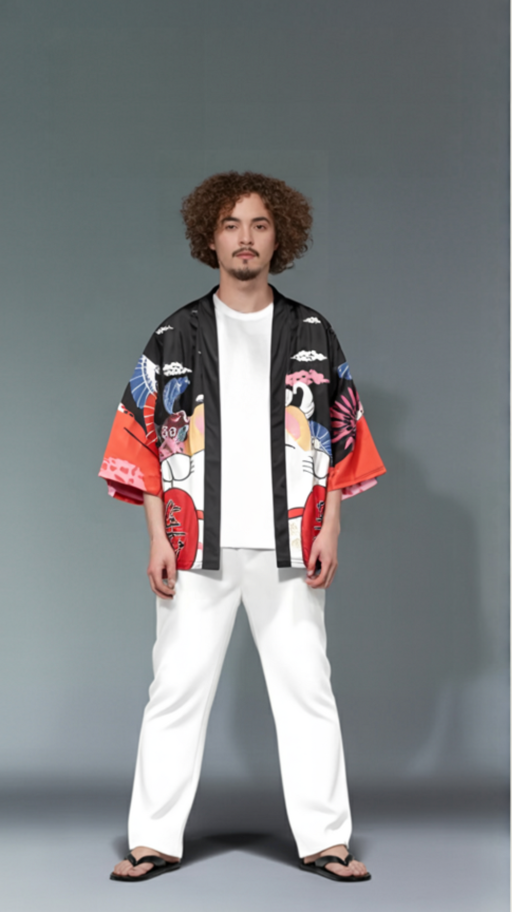 Daisho “Lucky Cat Waves” Maneki-Neko Haori Kimono Jacket