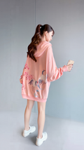 Crane & Cherry Blossom Print Hoodie – White, Pink, Black