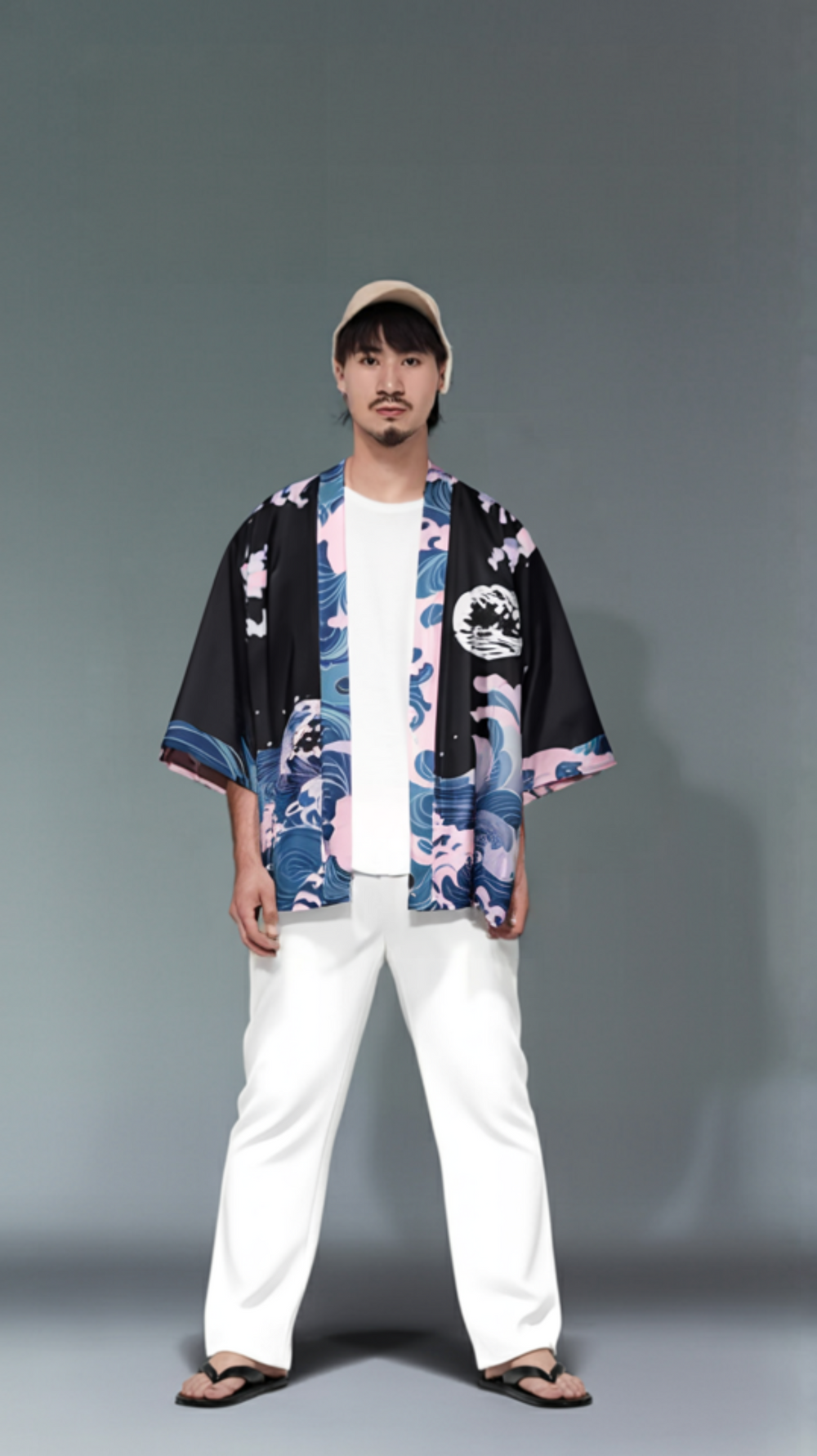 Japanese-Inspired Wave Design Kimono - Unisex Casual Fashion