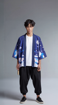 Sakura Fortune Haori Kimono Jacket | Lucky Cat & Cherry Blossom Print