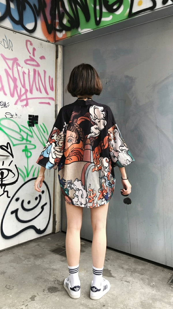 Ukiyo Haori Kimono Jacket | Bold Wave & Goddess Print