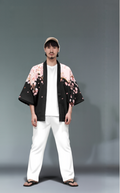 Cherry Blossom Kimono Shirt – Elegant Black & Pink Floral Design for Stylish Outfits