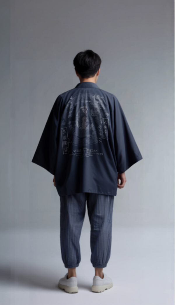 Black Eight Trigrams Kimono Jacket – Minimalist Taoist Haori Cardigan