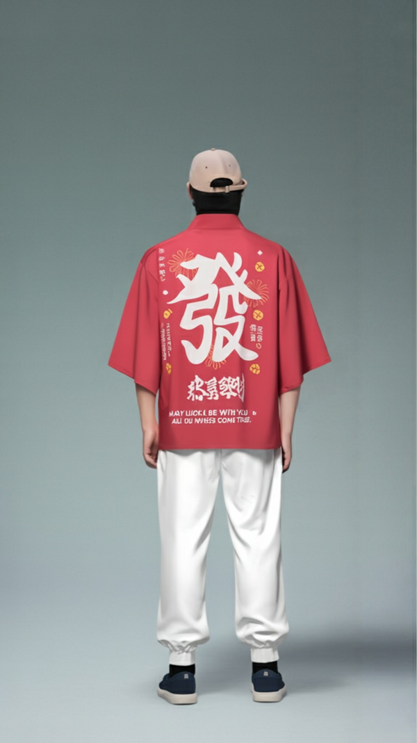 Red Haori Kimono Jacket | Unisex Lunar New Year Cardigan of Prosperity