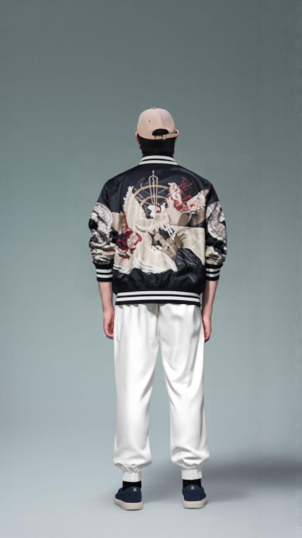 Embroidered Dragon & Kitsune Nine Tail Fox Japanese Souvenir Jacket