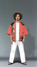 Oni Warrior Art Haori Kimono Jacket | Fiery Red Demon-Samurai Cardigan