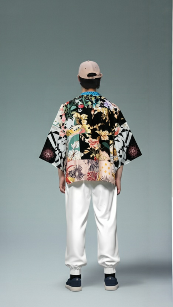 Patchwork Floral Haori Kimono Jacket | Unisex Tropical Garden Cardigan