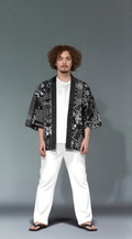 Black Bandana Paisley Haori Kimono Jacket | Unisex Streetwear Cardigan