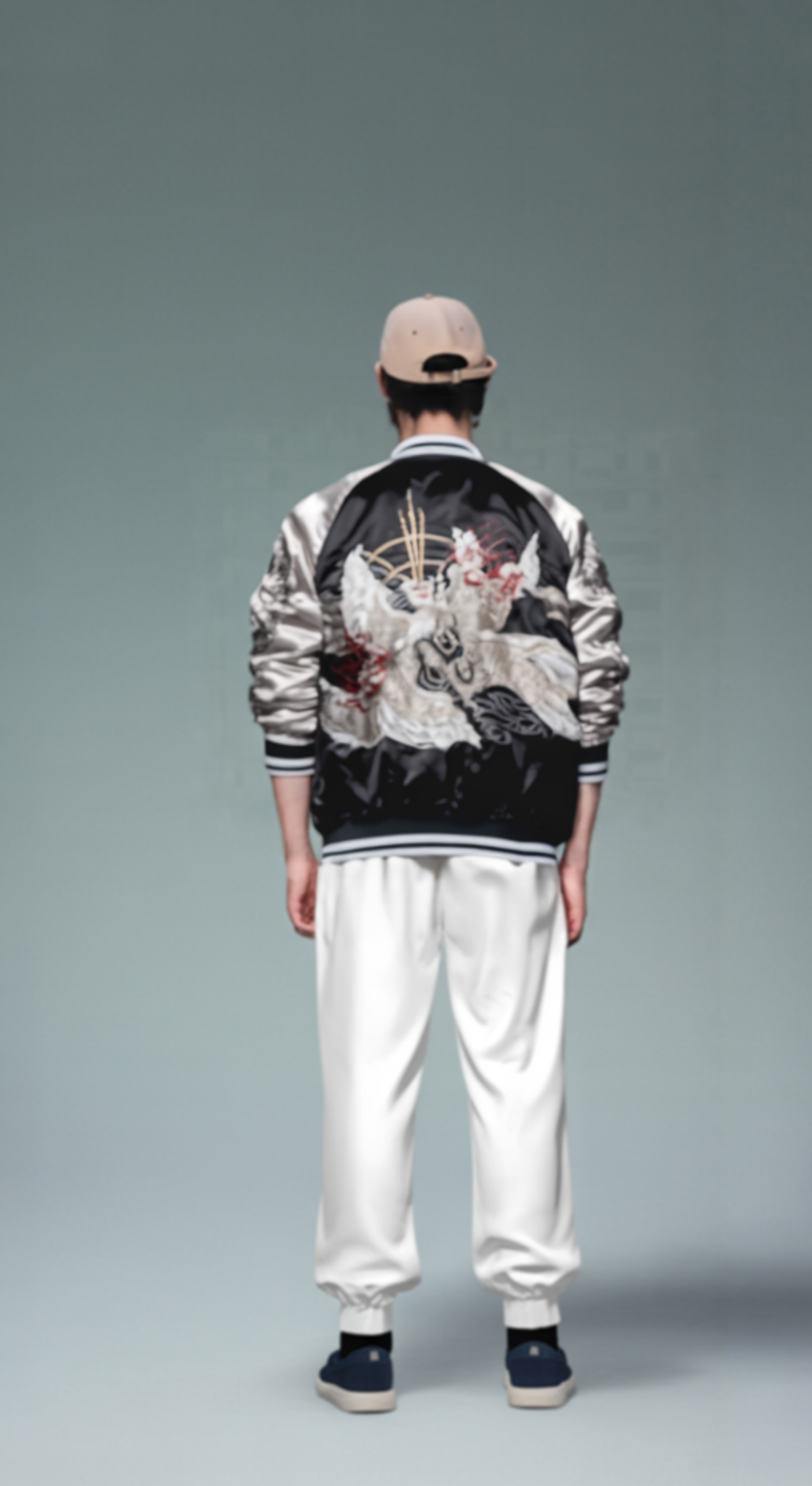 Embroidered Dragon & Kitsune Nine Tail Fox Japanese Souvenir Jacket