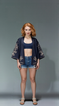 Black Kimono Jacket with Gold Phoenix and Lotus Design