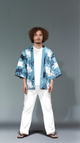Teal Cat-Pattern Kimono Cardigan – Cool Unisex Layer