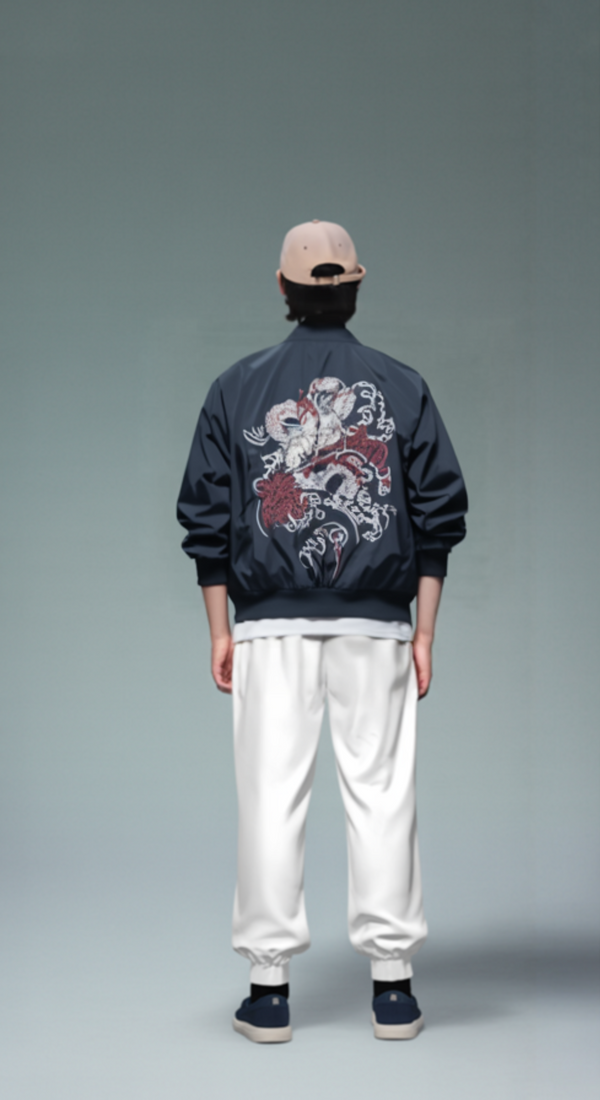 Monochrome Dragon Bomber Jacket – Chrysanthemum Storm Edition