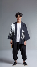Feather Print Kimono Cardigan – Gold Flame & Silver Frost Haori