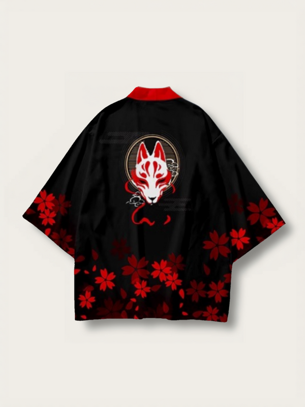 Fox Spirit Haori Kimono Jacket | Sakura Blossom & Kitsune Design
