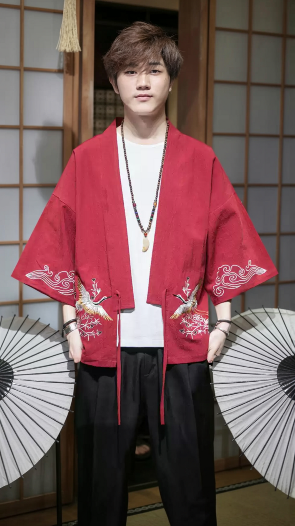 Cranes and Clouds Embroidered Kimono