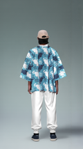 Teal Cat-Pattern Kimono Cardigan – Cool Unisex Layer