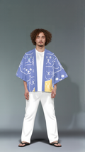 Blue Cat-Doodle Kimono Cardigan – Playful Unisex Layer