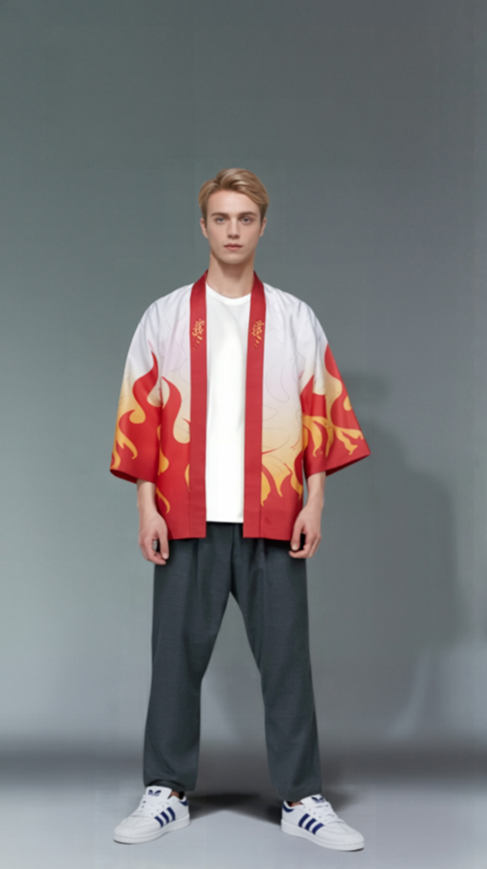 White Flame-Gradient Kimono Cardigan – Anime-Inspired