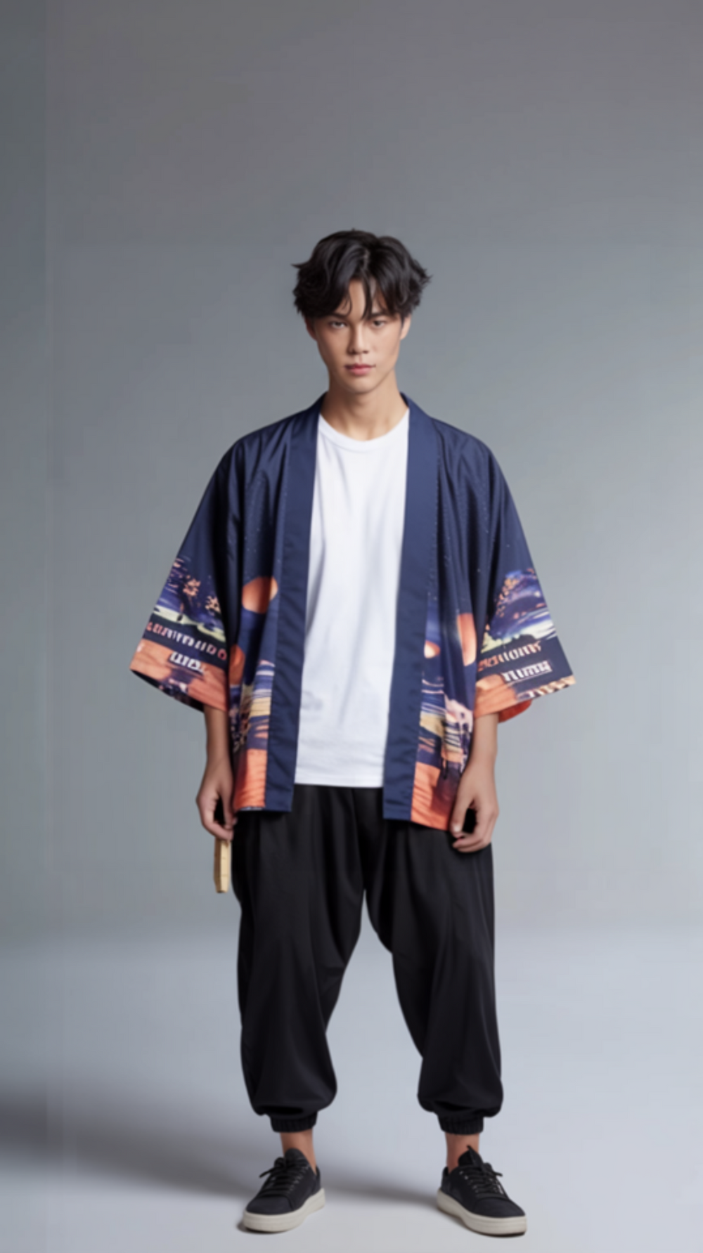 Lantern Sky Haori Kimono Jacket | Nighttime Cityscape & Floating Lanterns
