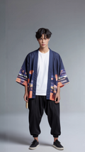 Lantern Sky Haori Kimono Jacket | Nighttime Cityscape & Floating Lanterns
