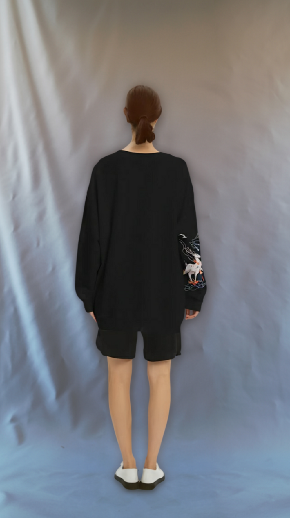 Embroidered Black Mythical Stag Japanese Sweatshirt