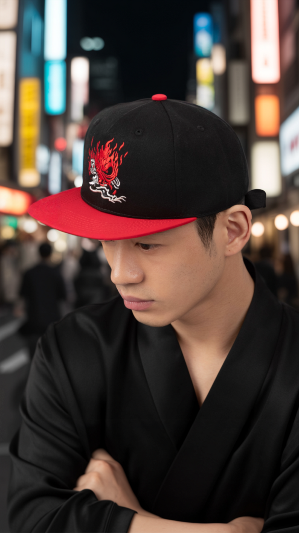 Fire Fox Snapback Hat – Bold Black & Red Design