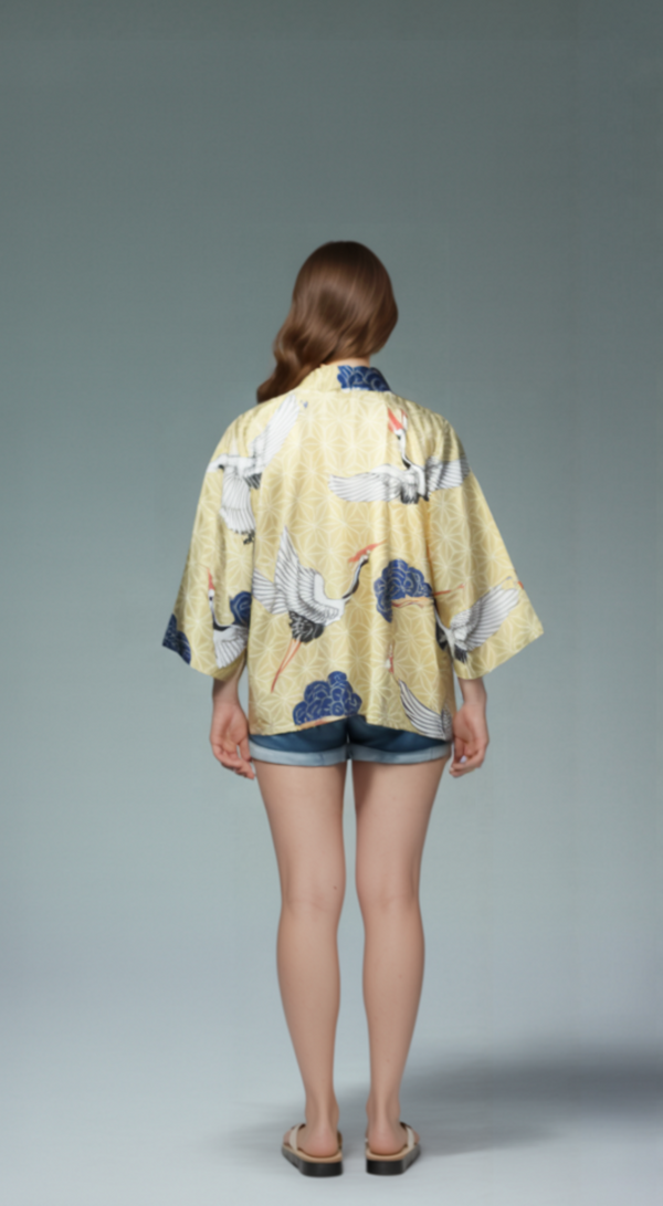 Japanese Kimono Cardigan – Crane & Pine Pattern (Unisex)