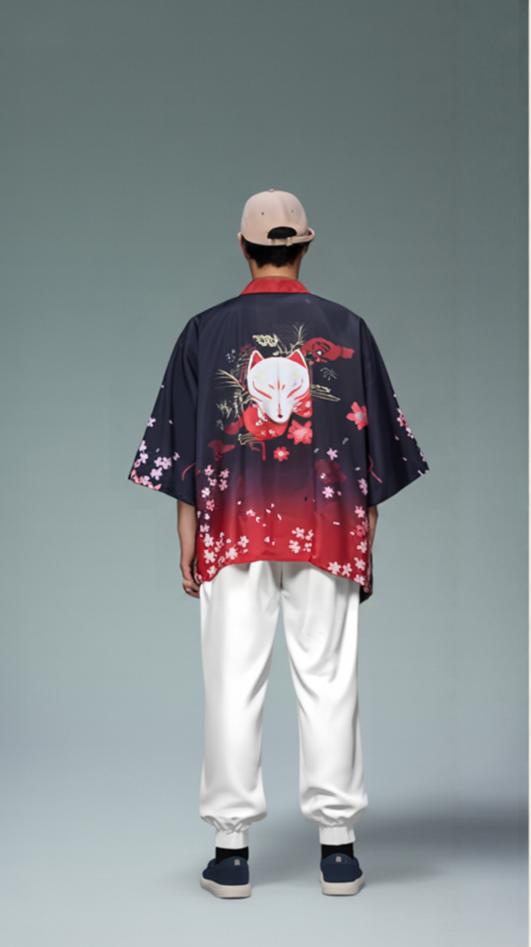 Fox Mask and Cherry Blossom Kimono - Bold Red and Black Design
