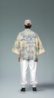 Vintage Landscape Print Kimono - Soft Yellow and Blue Design