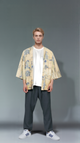 Vintage Landscape Print Kimono - Soft Yellow and Blue Design