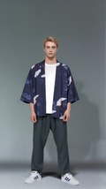 Crane and Floral Navy Kimono - Elegant Design with Loose Fit