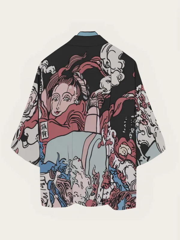 Ukiyo Haori Kimono Jacket | Bold Wave & Goddess Print