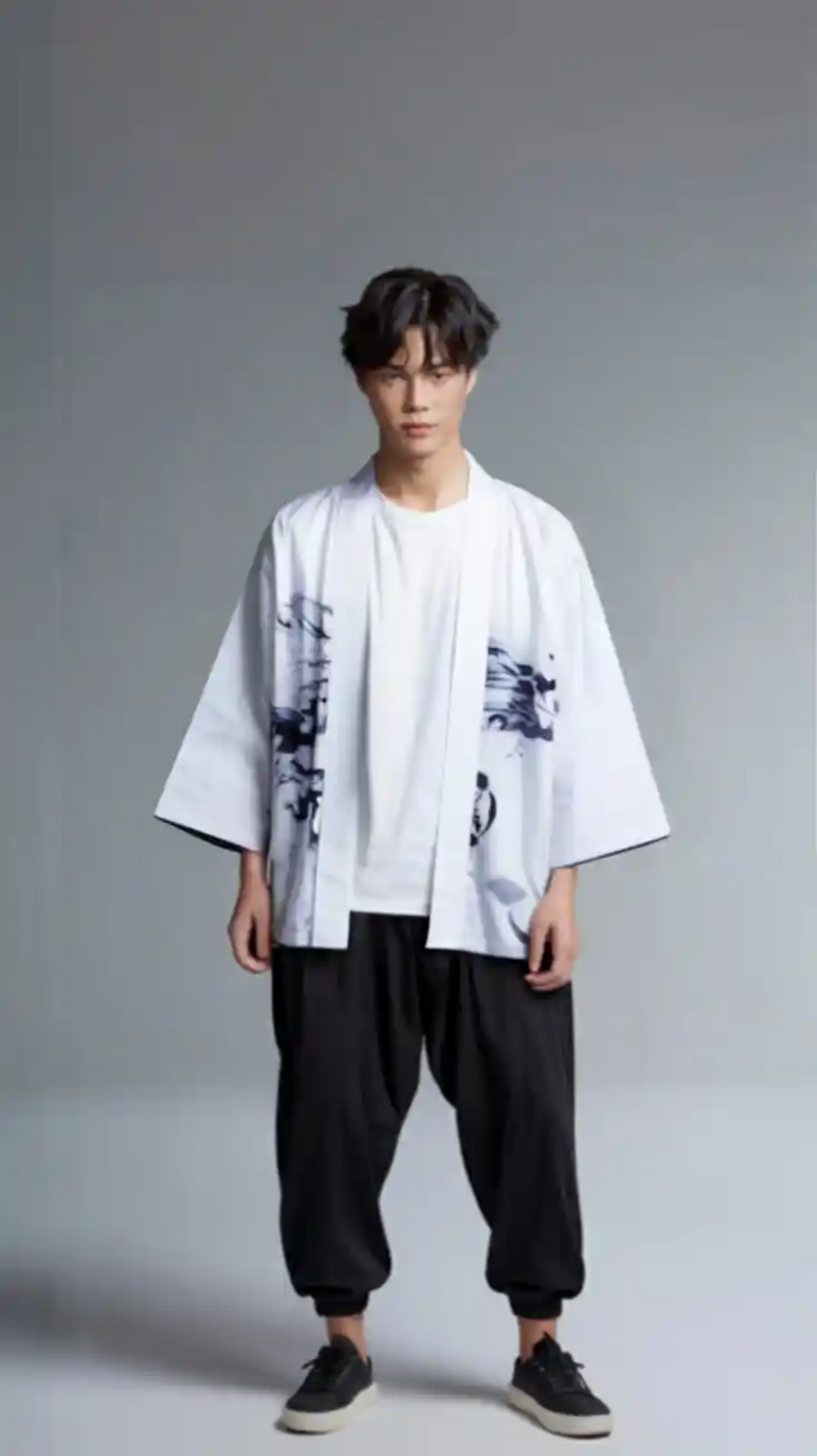 White Ink-Wash Dragon Kimono Jacket – Minimalist Haori