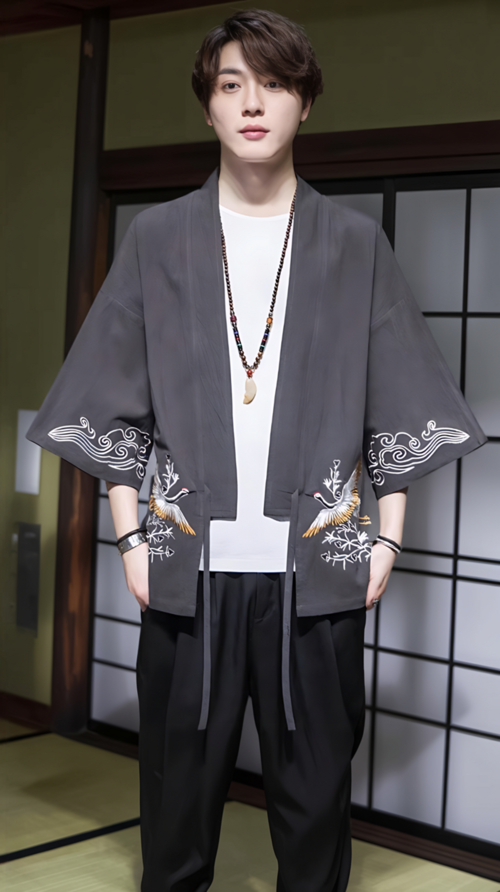 Cranes and Clouds Embroidered Kimono