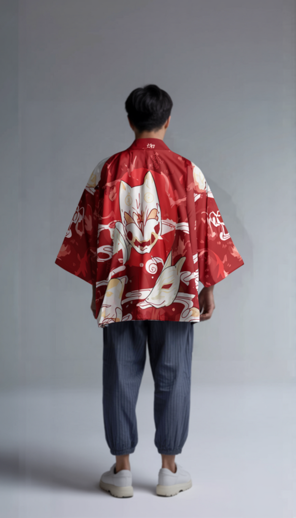 Red Kitsune Mask Kimono Cardigan – Fox Spirit Haori