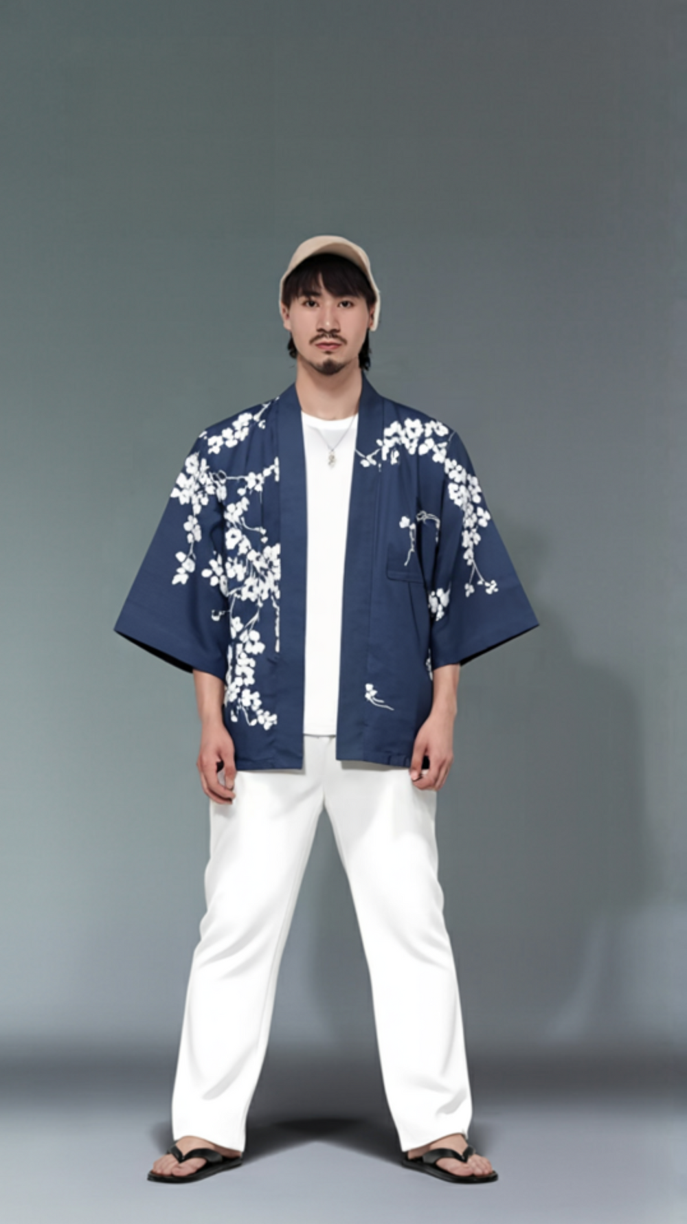 Navy Blue Cherry Blossom Kimono Shirt
