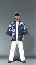 Navy Blue Cherry Blossom Kimono Shirt
