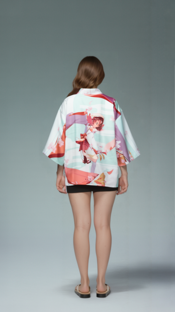 Anime Girl Sakura Spirit Kimono Cardigan – White Haori Jacket