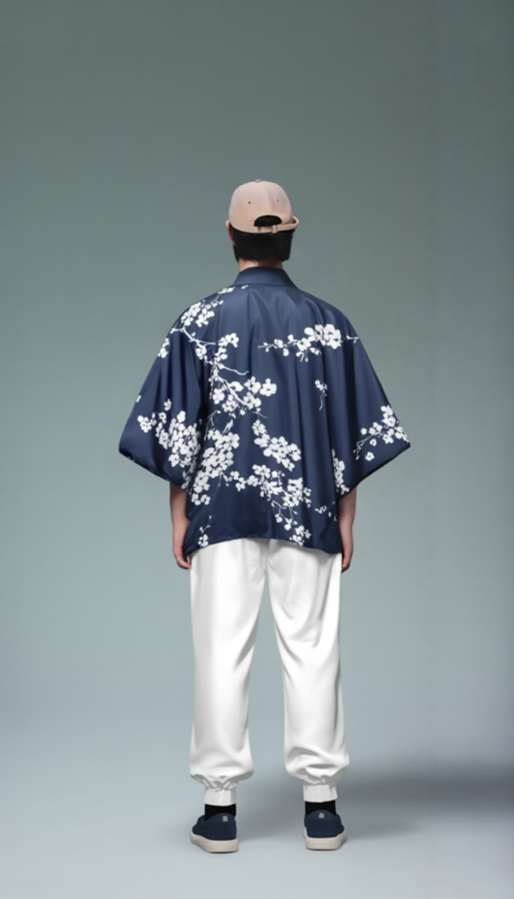 Navy Blue Cherry Blossom Kimono Shirt