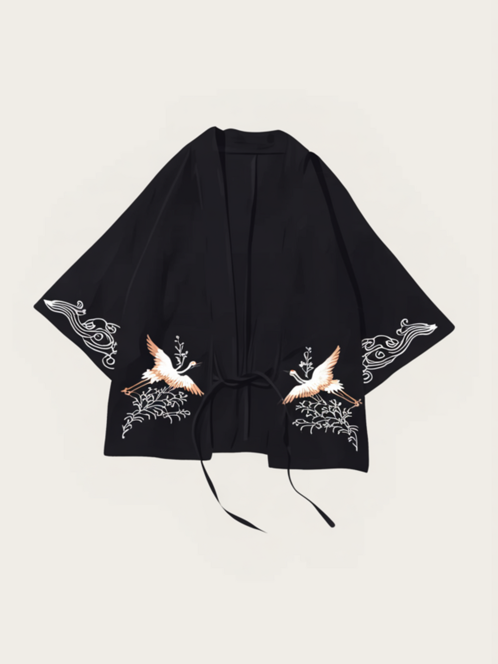 Cranes and Clouds Embroidered Kimono
