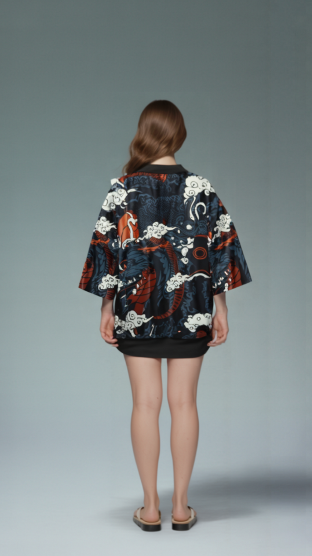 Mythic Black Dragon Kimono Cardigan – Japanese Cloud Flame Haori