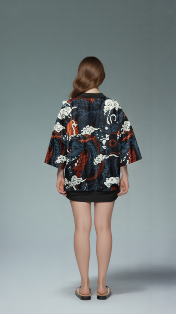 Mythic Black Dragon Kimono Cardigan – Japanese Cloud Flame Haori