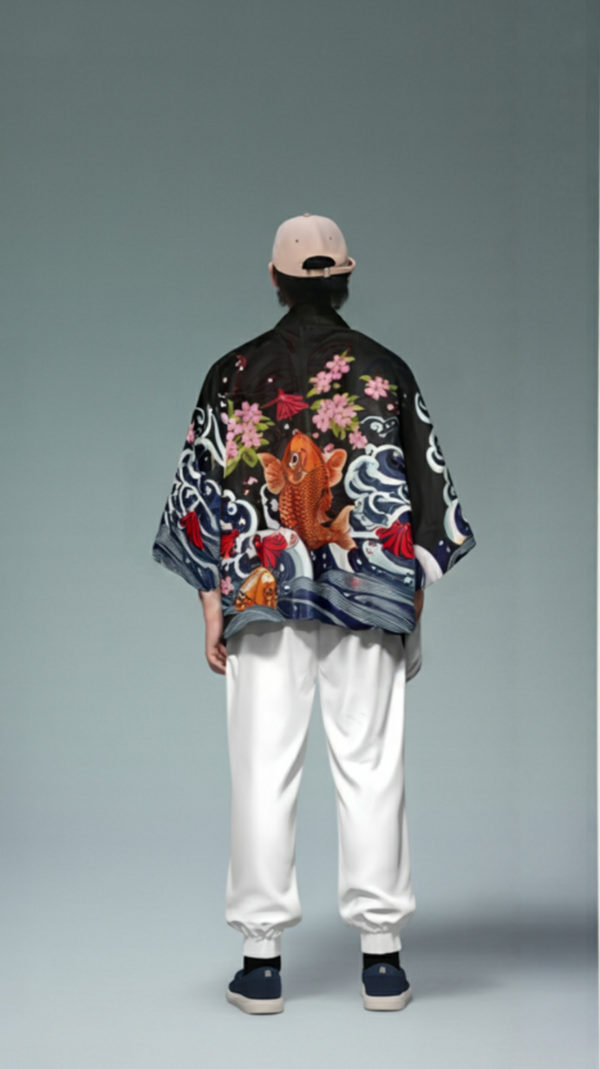 Koi Fish & Wave Kimono Shirt – Japanese-Inspired Streetwear with Stunning Artwork