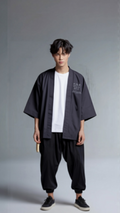Black Eight Trigrams Kimono Jacket – Minimalist Taoist Haori Cardigan