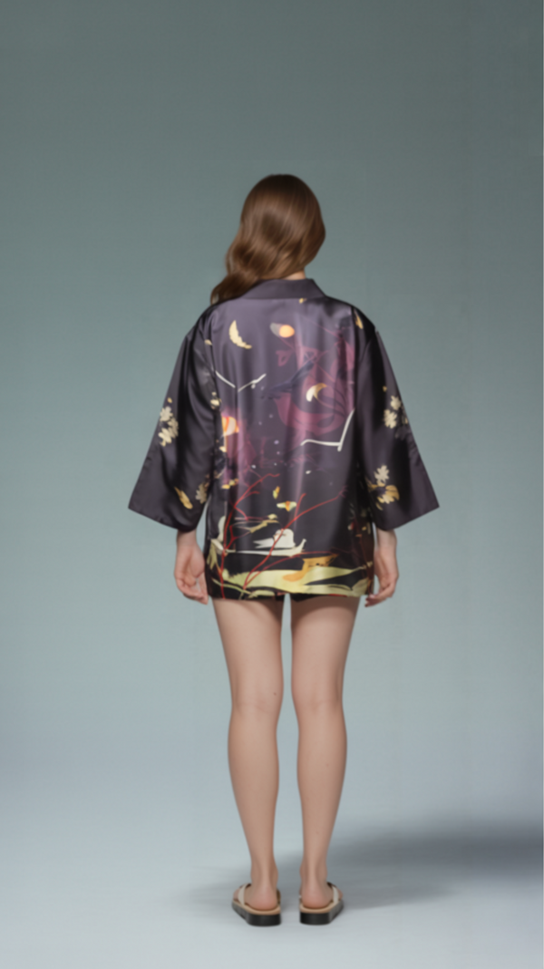 Mystic Feather Kimono Jacket – Abstract Branch & Shadow Design