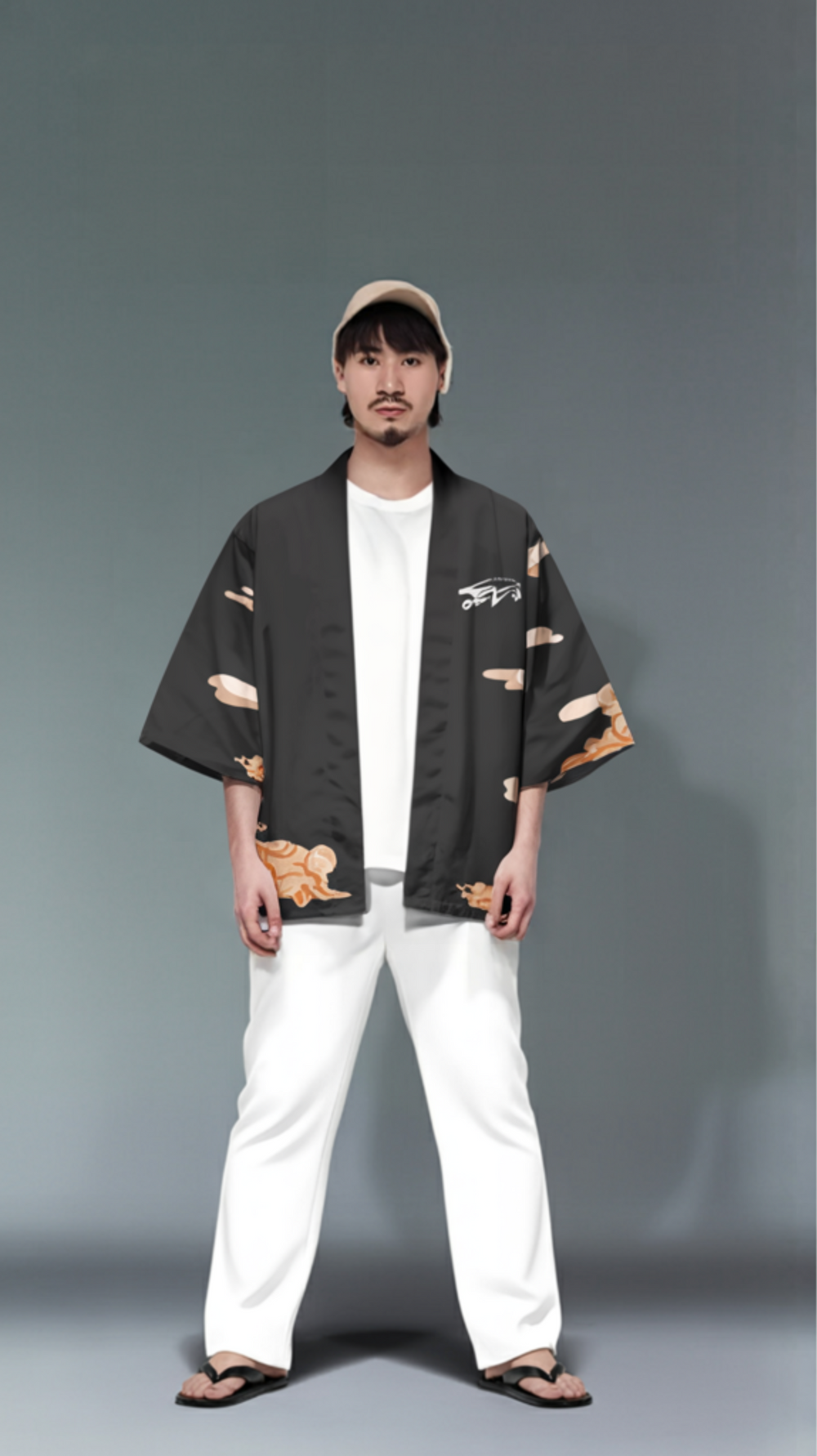 Roaring Tiger Flame Kimono Cardigan – Midnight Black Haori