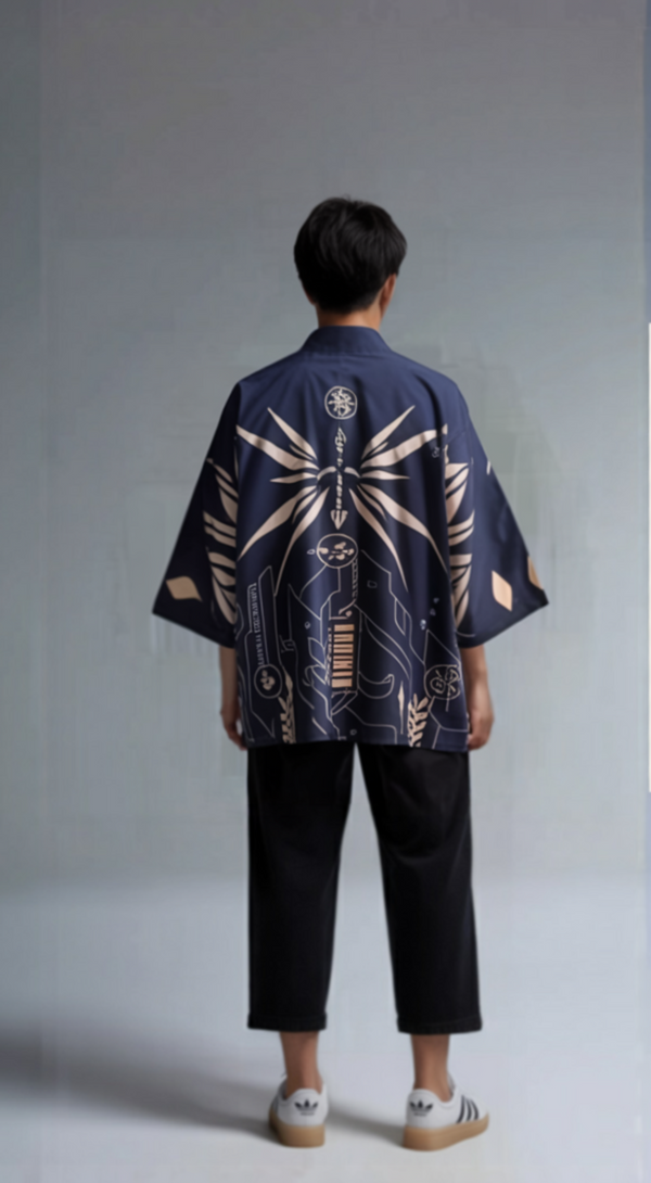 Cyber World Print Japanese Kimono Cardigan