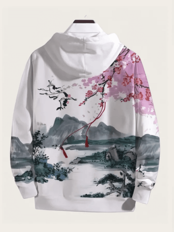 Japanese Crane Sakura Graphic Hoodie